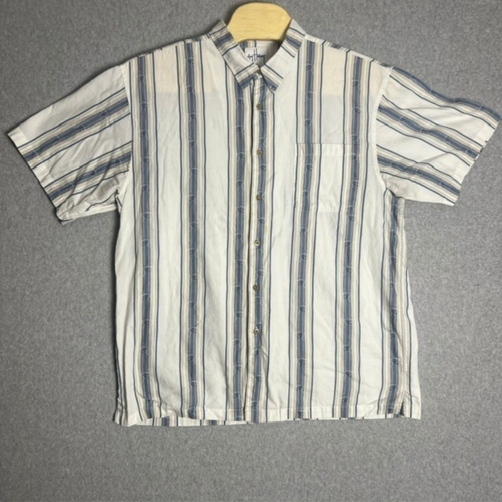 Guy Harvey‎ Bluewater 2XL Men's Button Up Shirt Striped Short Sleeve Shirt